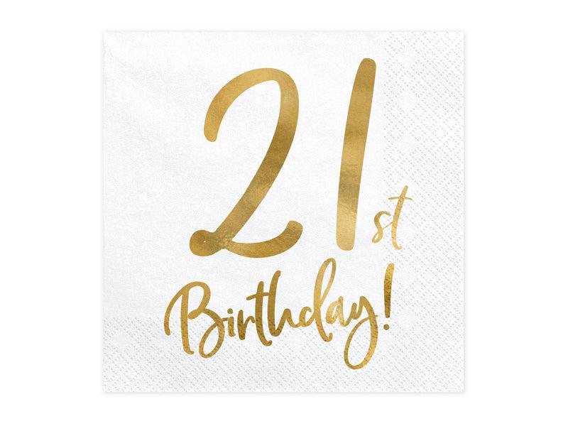 Servietten 21st Birthday, weiß, 33x33cm (1 VPE / 20 Stk.) - FeierGlanz